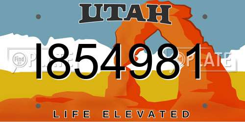 I854981 Utah License Plate