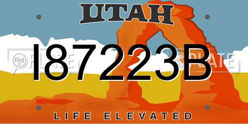 I87223B Utah License Plate