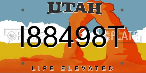 I88498T Utah License Plate