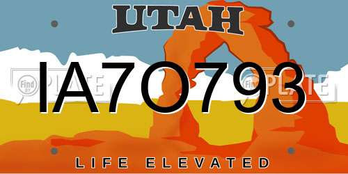 IA7O793 Utah License Plate
