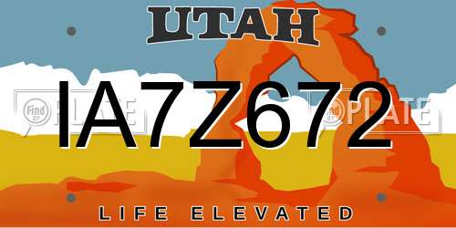 IA7Z672 Utah License Plate