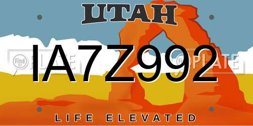 IA7Z992 Utah License Plate