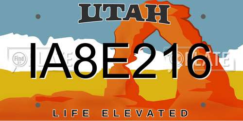 IA8E216 Utah License Plate