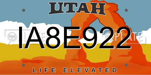 IA8E922 Utah License Plate