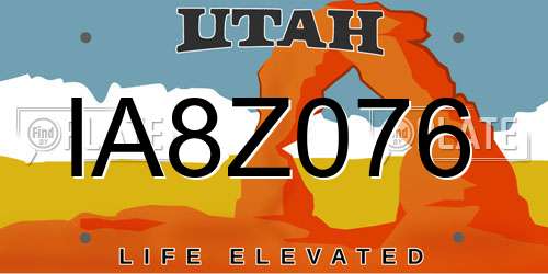 IA8Z076 Utah License Plate