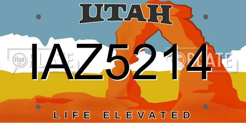 IAZ5214 Utah License Plate
