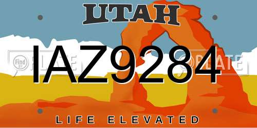 IAZ9284 Utah License Plate