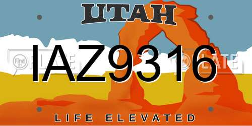 IAZ9316 Utah License Plate