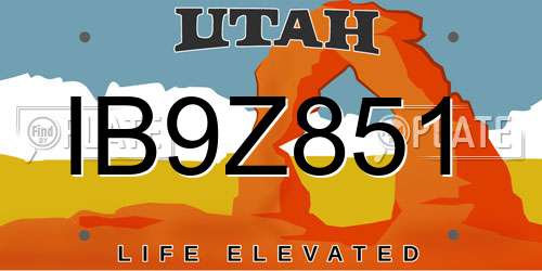 IB9Z851 Utah License Plate