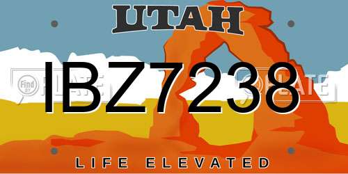 IBZ7238 Utah License Plate