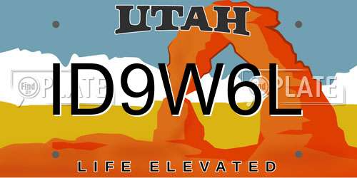 ID9W6L Utah License Plate