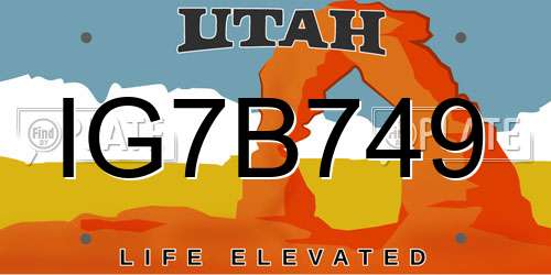 IG7B749 Utah License Plate