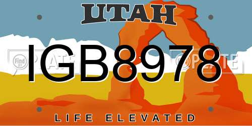 IGB8978 Utah License Plate