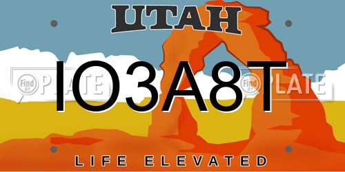 IO3A8T Utah License Plate