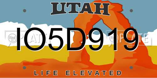 IO5D919 Utah License Plate