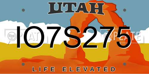 IO7S275 Utah License Plate
