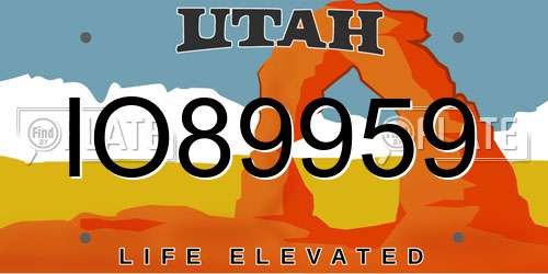 IO89959 Utah License Plate