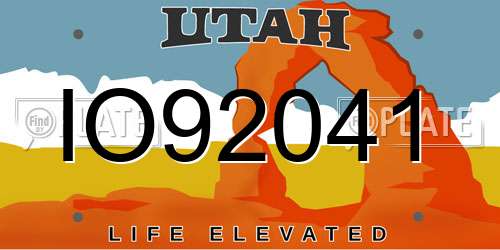 IO92041 Utah License Plate