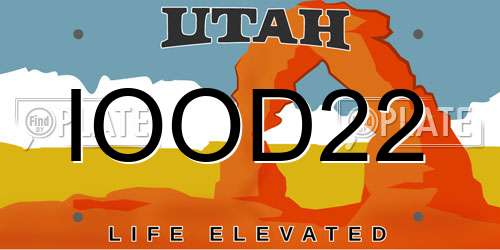 IOOD22 Utah License Plate