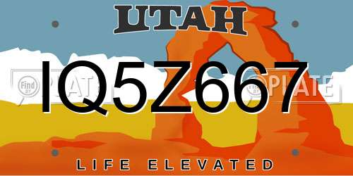 IQ5Z667 Utah License Plate