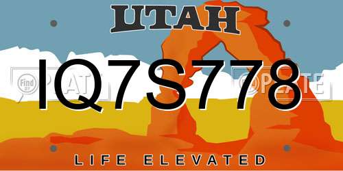 IQ7S778 Utah License Plate