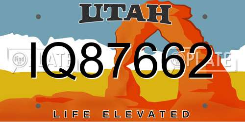 IQ87662 Utah License Plate