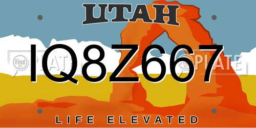 IQ8Z667 Utah License Plate