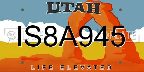 IS8A945 Utah License Plate
