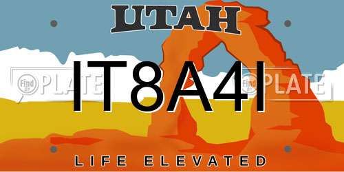 IT8A4I Utah License Plate