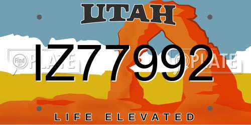 IZ77992 Utah License Plate