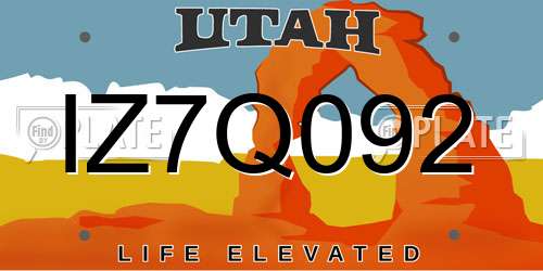 IZ7Q092 Utah License Plate