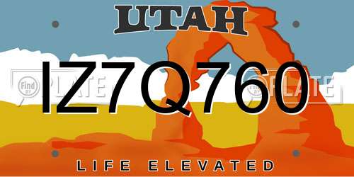 IZ7Q760 Utah License Plate