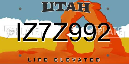 IZ7Z992 Utah License Plate