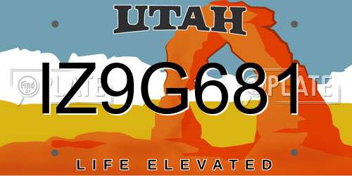 IZ9G681 Utah License Plate