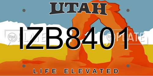 IZB8401 Utah License Plate