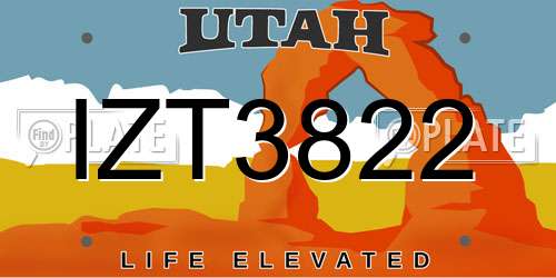 IZT3822 Utah License Plate