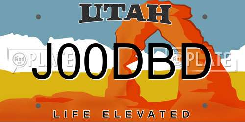 J00DBD Utah License Plate