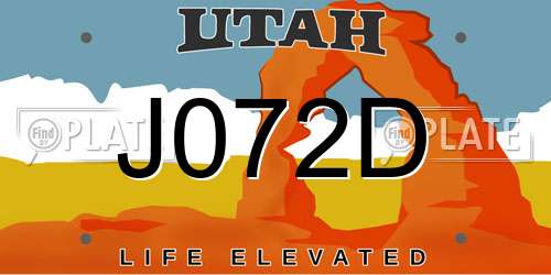 J072D Utah License Plate