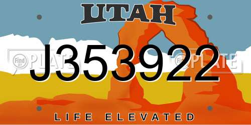 J353922 Utah License Plate