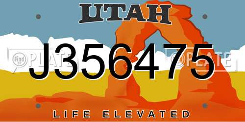 J356475 Utah License Plate