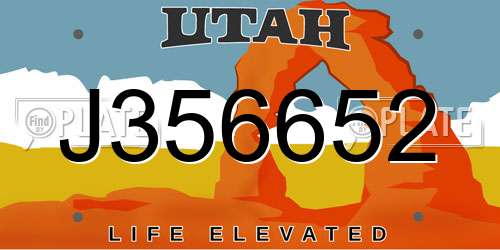 J356652 Utah License Plate