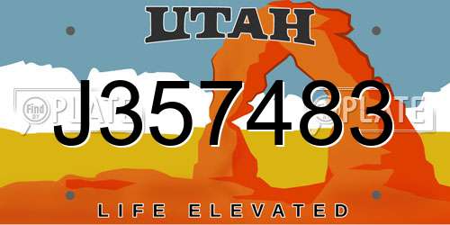 J357483 Utah License Plate