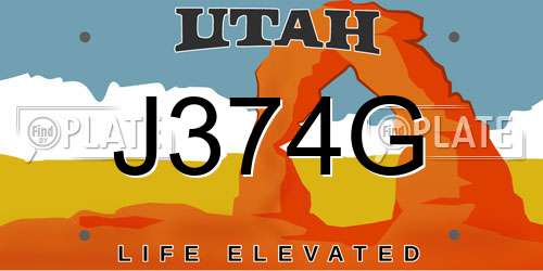 J374G Utah License Plate