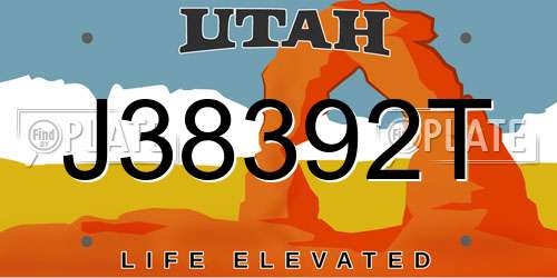 J38392T Utah License Plate