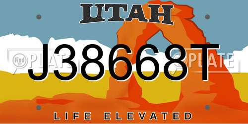 J38668T Utah License Plate