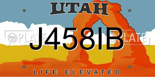 J458IB Utah License Plate