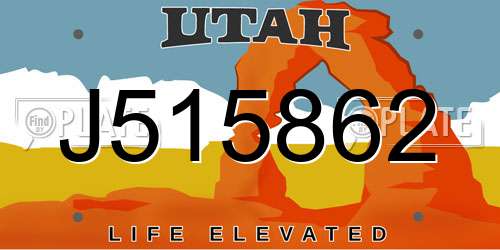 J515862 Utah License Plate