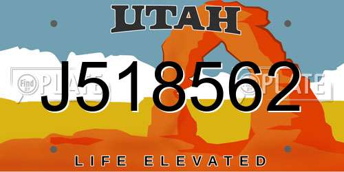 J518562 Utah License Plate