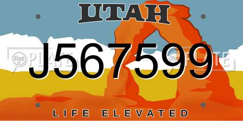 J567599 Utah License Plate