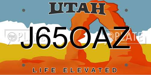 J65OAZ Utah License Plate